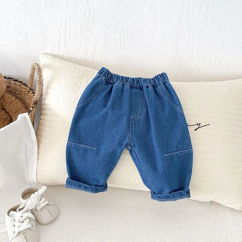 New Autumn Kids Jeans Children Girls Solid Colour Denim Blue Pants Baby Boys Cute Casual Trousers 9M-5T Unisex