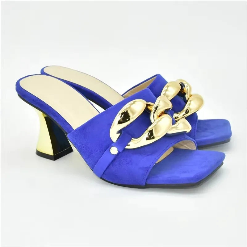 Ladies Metal Decorative Chain Wedding Bridal Shoes Ladies Open Toe High Heels Shoes Slip on Women Party Pumps