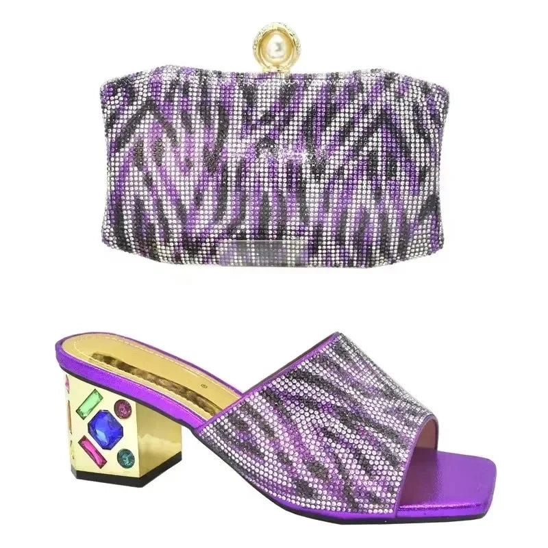 Italian Shoe and Bag Set 2025 Nigerian Women Party Shoes and Bag Set Decorated with Rhinestone Plus Size Shoes Luxury