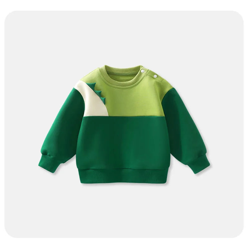 New Spring Kids Green Hoodie Children Cartoon Dinosaur Sweatshirt Girls Tops Boys Colour Block Outwear 12M-6T Unisex