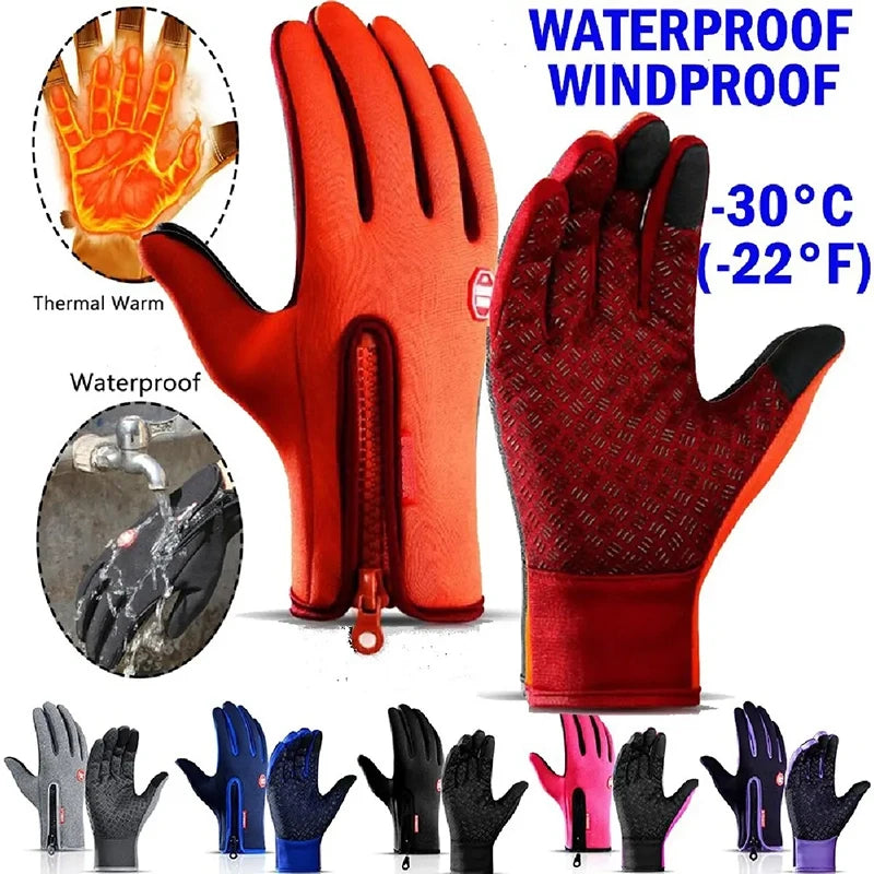 Heren Dames Fietsen Winter Warme Sport Handschoenen Touchscreen Buiten Vissen Spatwaterdicht Skiën Snowboard Antislip Rits Handschoenen