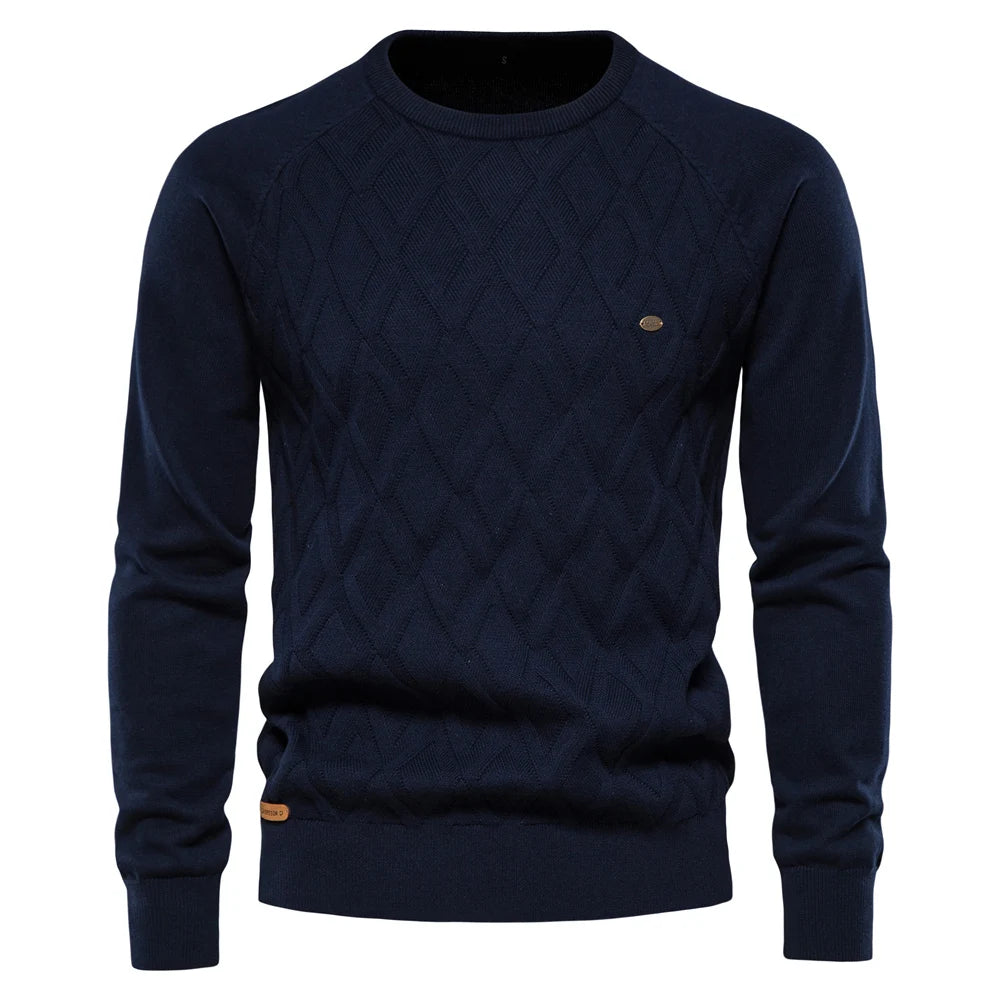 Men's Argyle Solid Colour O-neck Long-Sleeve Knitted Sweaters - Pullover Winter Warm Sweaters