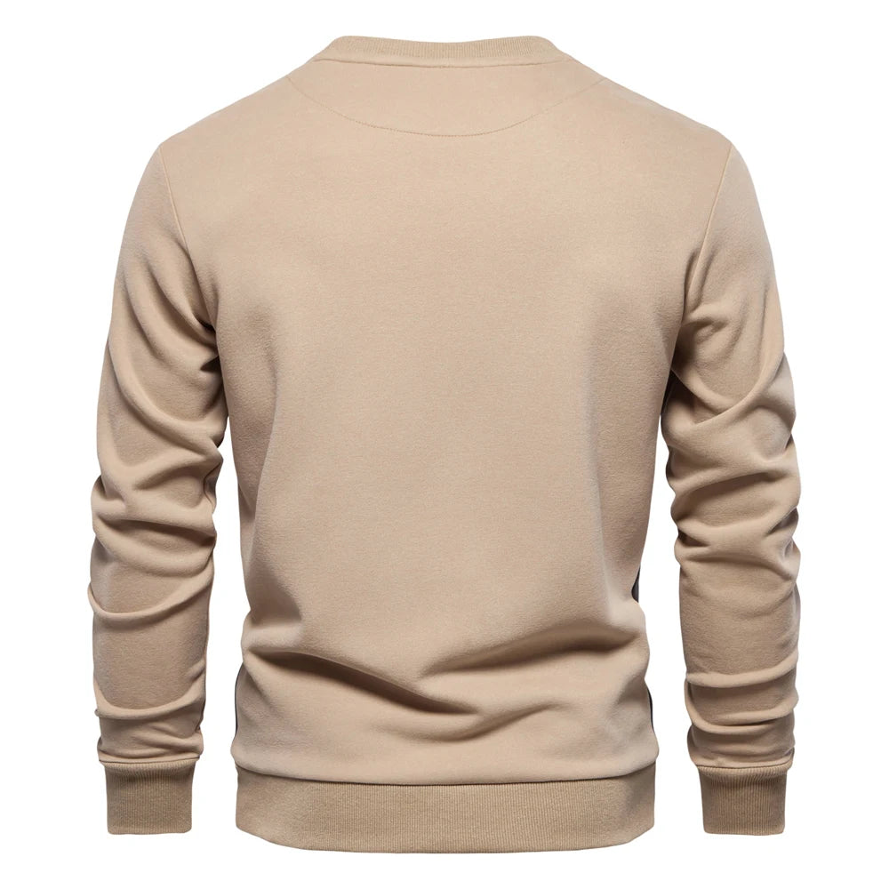 Men's Patchwork Cotton-Blend Sweatshirts - Casual Sport Round Neck Pullover Sweatshirt