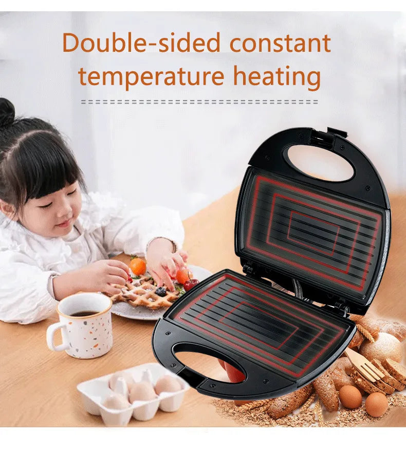Breakfast Waffle Machine,  Sandwich Maker - Electric Toaster & Waffle Maker for Breakfast, Non-Removable, 750W