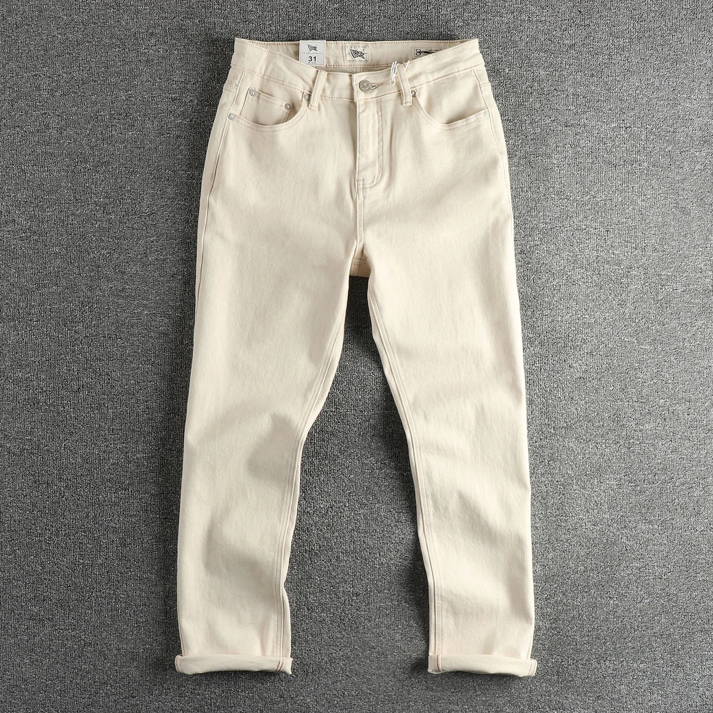 2025 Lente Herfst Nieuwe Amerikaanse Retro Beige Witte Denim Cargo Jeans Heren Eenvoudige 98% Katoen Gewassen Amekaji Casual Rechte Broek