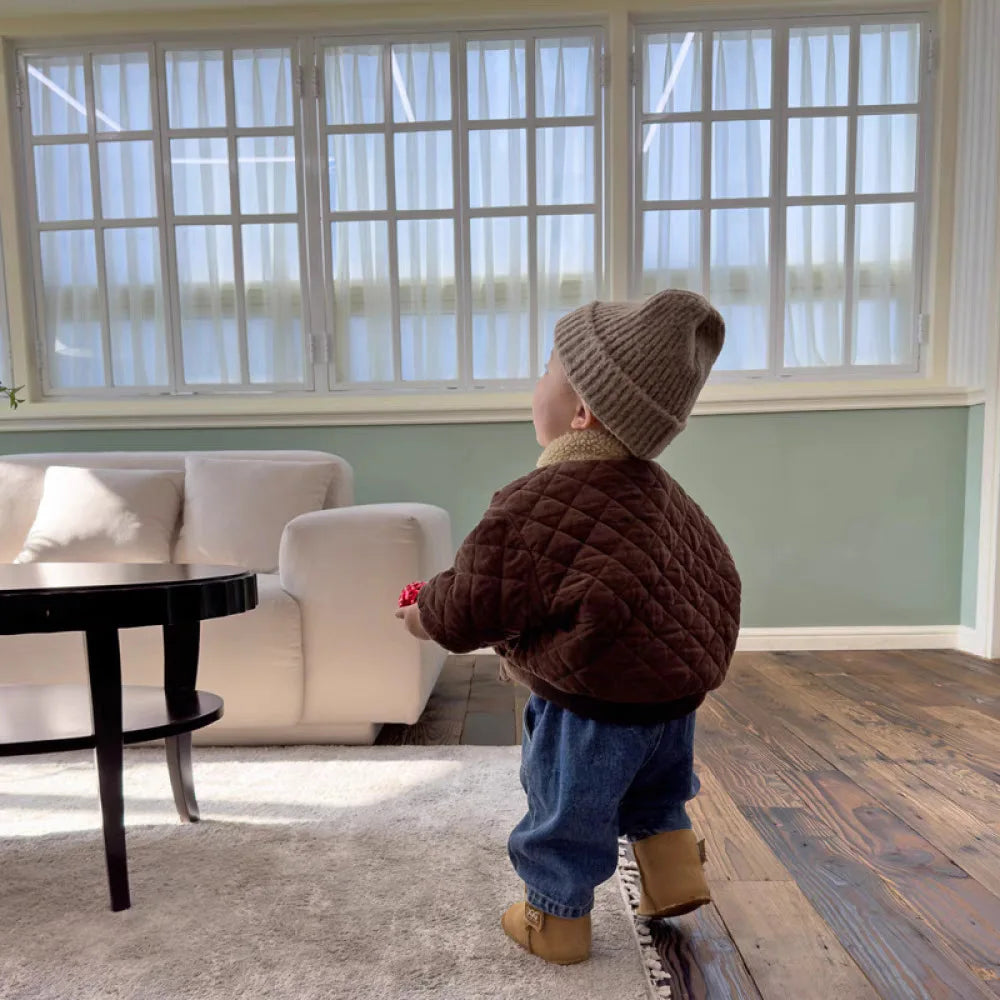 2025 Winter New Baby Long Sleeve Warm Coat Plus Velvet Thick Infant Boy Padded Jacket Girls Vintage Fleece Coat Children Clothes 1-3Y