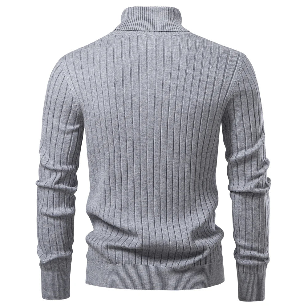 Men's Turtleneck Sweater Solid Colour With Striped Pullover Warm Knitwear Winter Casual High Quality Male Sweater