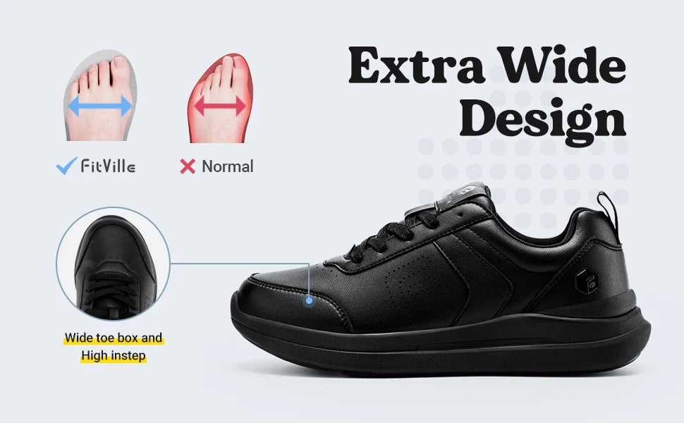 Men's Casual Leather Shoes Wide Width Walking Shoes Outdoor Lightweight for Swollen Feet Relieve Foot Pain