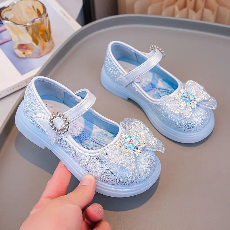 Disney Children High Heel Princess Elsa Party LED Light Shoes Summer Girls Sandals Baby Girls Crystal Blue Pink Shoes 23-34
