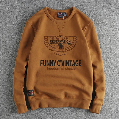 Winter American Retro 420g Thick Velvet Indian Elemet Printed Sweatshirts Men's Simple Washed Youth Casual Pullover Sportwear