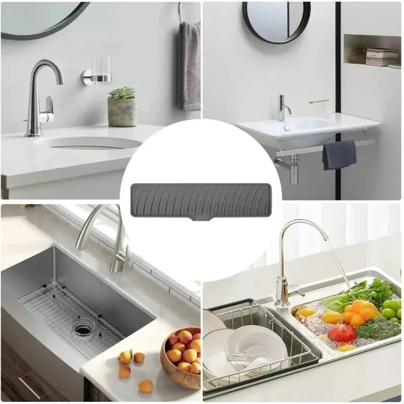 Kitchen Sink Mat Water-resistant Silicone Pad Around Tap Draining Pads Behind Faucet with Lip Drip Catcher Sink Protector Mats