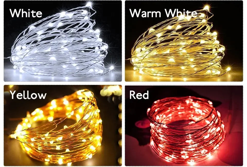 2M 5M 10M LED Fairy Lights Battery Operated Copper Wire Garland String Lights Outdoor Garden Wedding Party Christmas Tree Decor