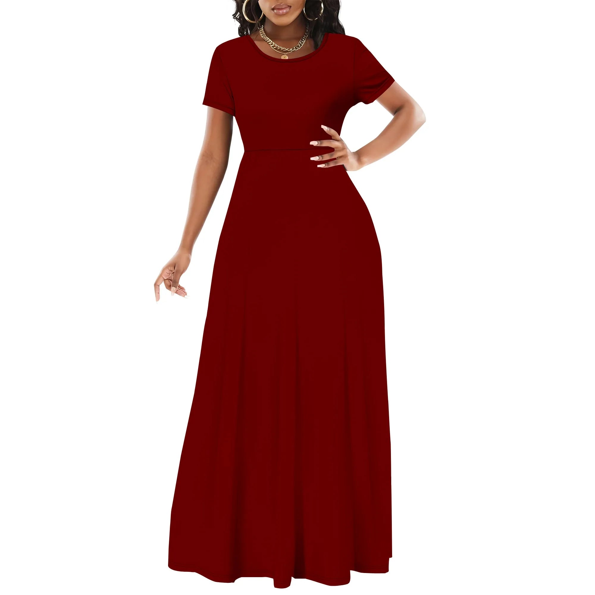 Women's Summer Short Sleeve A-Line Midi Dresses Casual T-Shirt Dresses Flowy Beach Sundress with Pockets