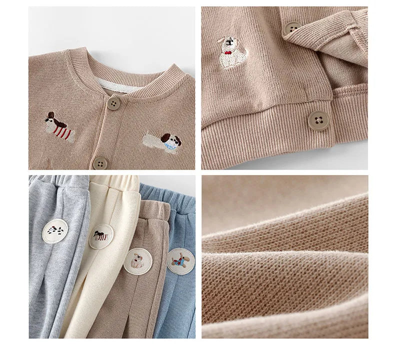 New Autumn Boys Girls Dog Baseball Uniform Cartoon Embroidered Pattern Kids Coat Fashion Children Clothes Pants 9M-5T Unisex