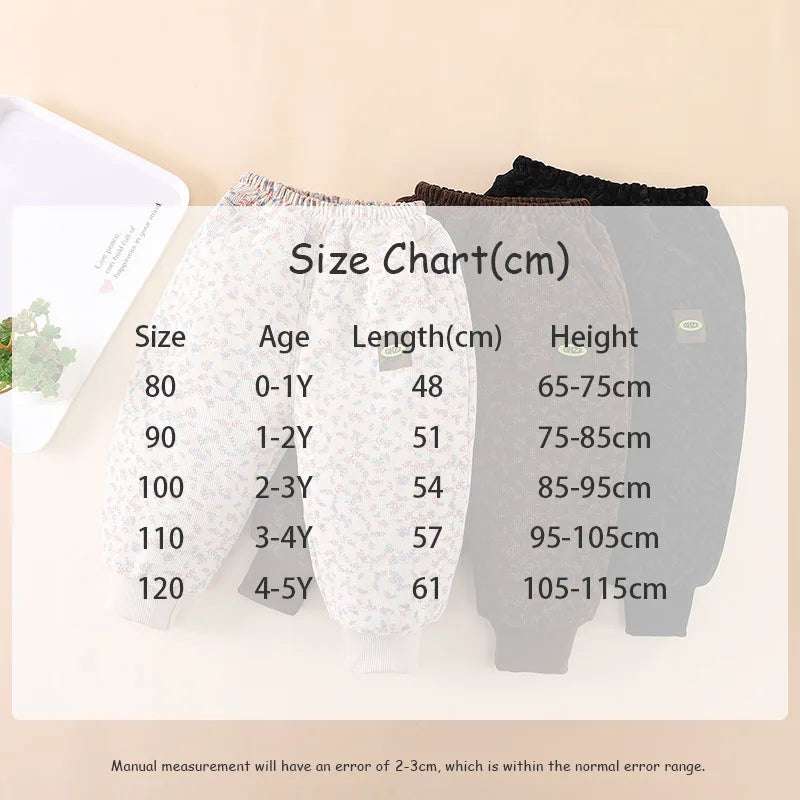 2024 New Children's Pants Girls Wheat Ear Printed Thick Trousers Winter Fur Lining Boys Warm Casual Pants 0-5Y Unisex