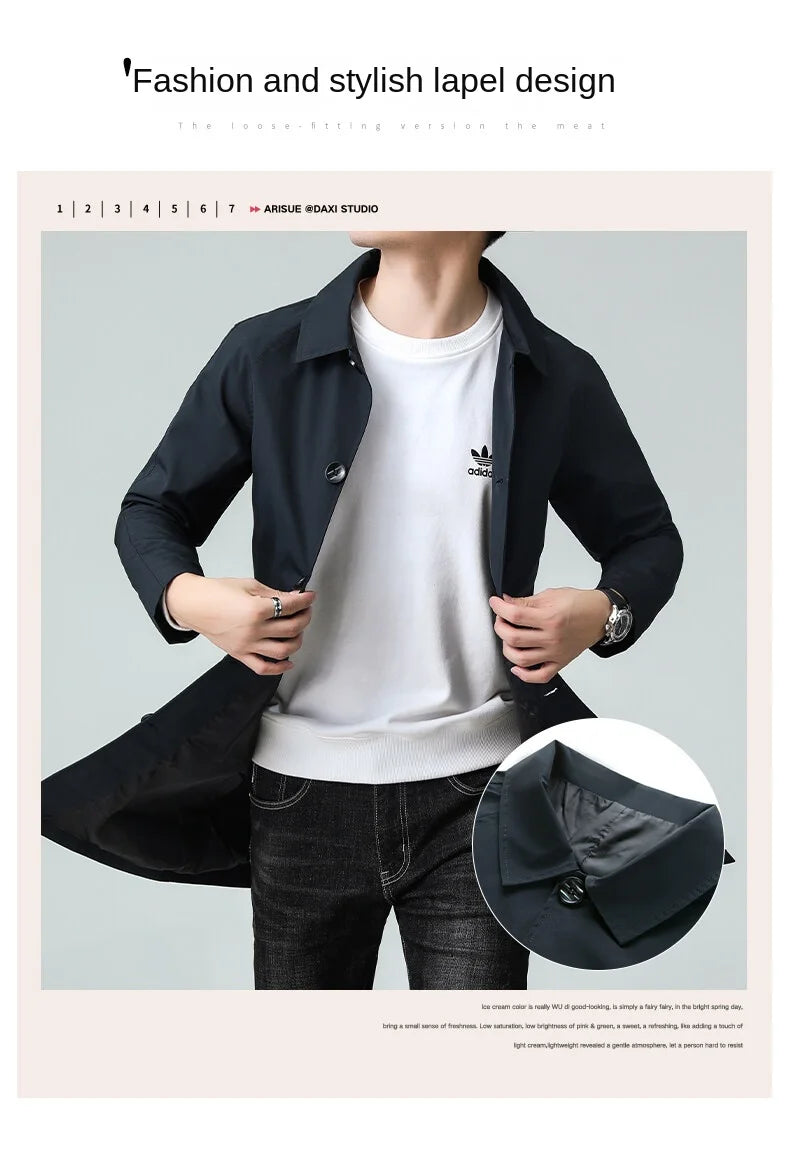 Men's Top Quality Brand Casual Fashion Long Trench Coat, Windbreaker Overcoat, and Male Slim Fit Jacket