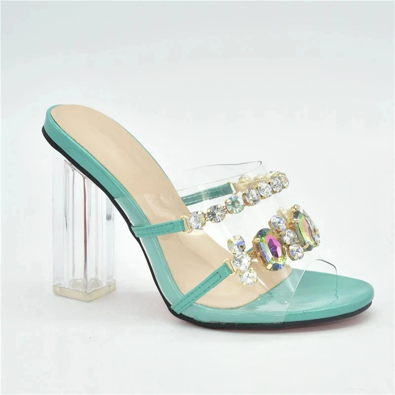 Italian Women Shoes Decorated with Rhinestone Open Toe Shoes for Wedding Women Clear Heels for Women Transparent