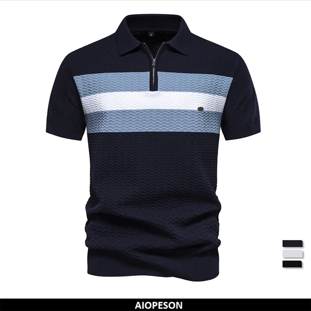 2024 Neues Sommer-Poloshirt mit strukturiertem Rippenstrick für Herren, kurzärmelig, atmungsaktiv und cool
