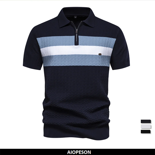 2024 Nieuw zomers geribbeld poloshirt voor heren met korte mouwen, ademend en cool.