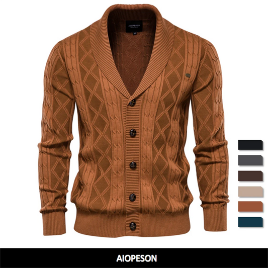 Cotton Argyle Cardigan Men Casual Single Breasted Solid Colour Business Men's Cardigans New Winter Fashion Sweater Man