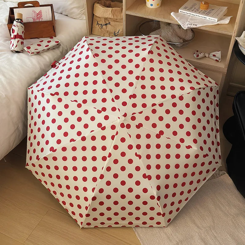 Large Polka Dots AutoOpen/Close Women’s Retro Aesthetic 2-in-1 Umbrella - UPF 50+ Protection 3-Fold Compact, Windproof & Stylish