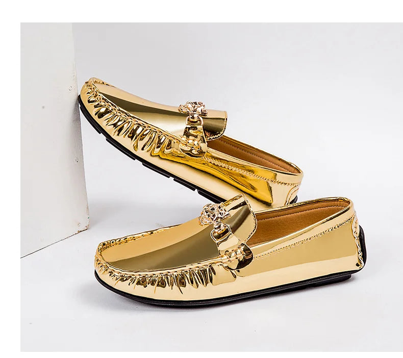 Over Size 38-48 Men Fashion Gold Moccasin Loafers Luxury Brand Casual Shoes for men Big Size Youth Personality Loafers