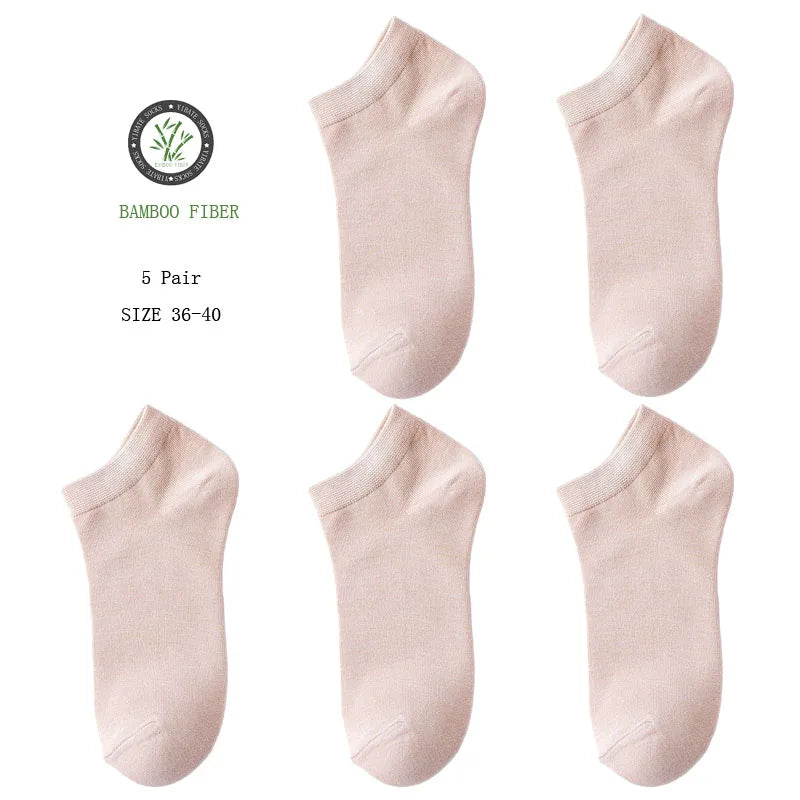 5 Pair Women's Ankle Bamboo Fibre Socks Solid Colour Summer Breathable Casual Short Socks High Quality Woman Boat Socks Set
