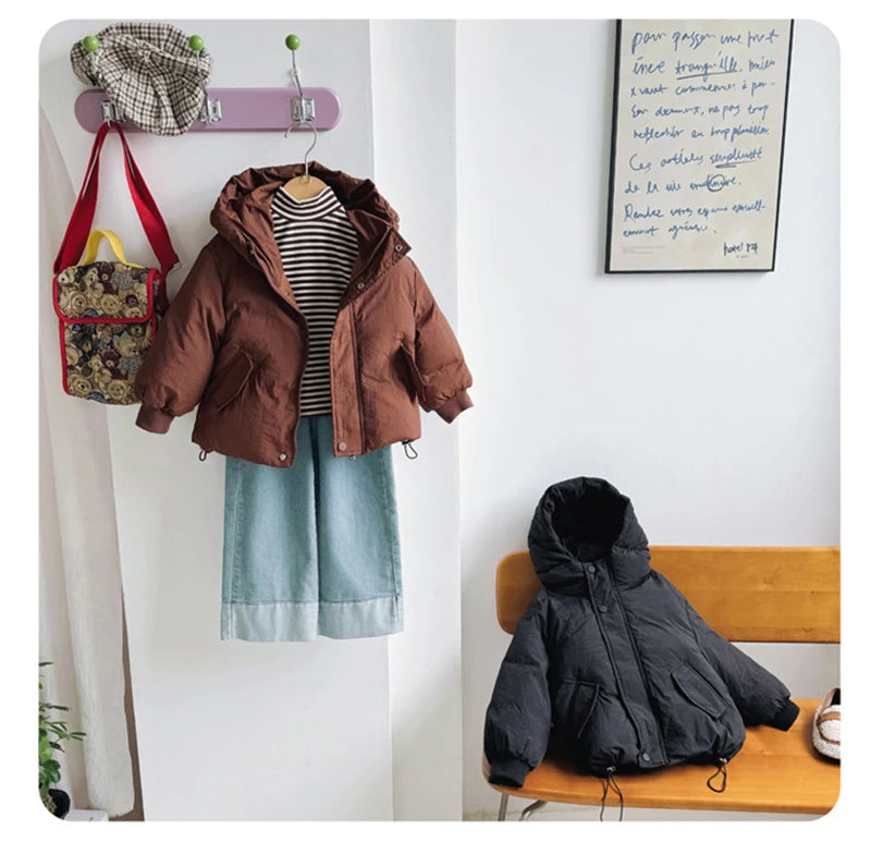 Children's Down Jacket Winter New Kid's Clothing Korean Version Boys Loose Solid Colour Thick Coat Girls Warm Outwear 2-7Y Unisex