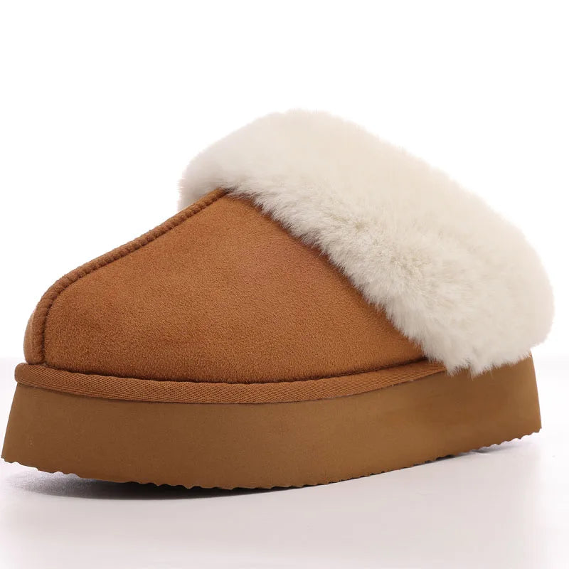 Women's Fashion Fur Winter Slippers With Thick Sole Fluffy Fuzzy Slippers and Anti-Slip Platform Slides Plush Shoes