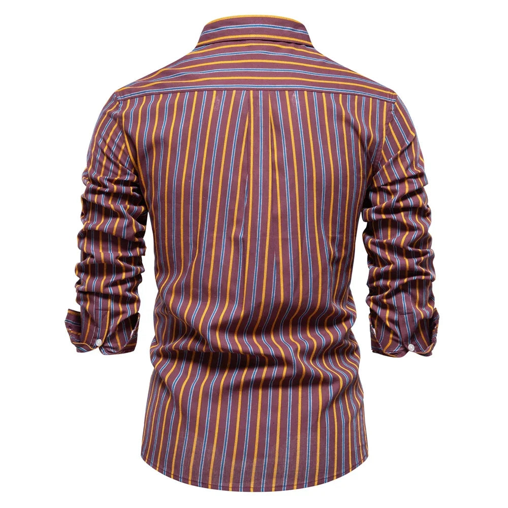 2023 Nieuwe herfst 100% katoenen gestreept overhemd voor heren Lange mouwen Omslagkraag Sociale herenoverhemden Klassieke zakelijke herenkleding