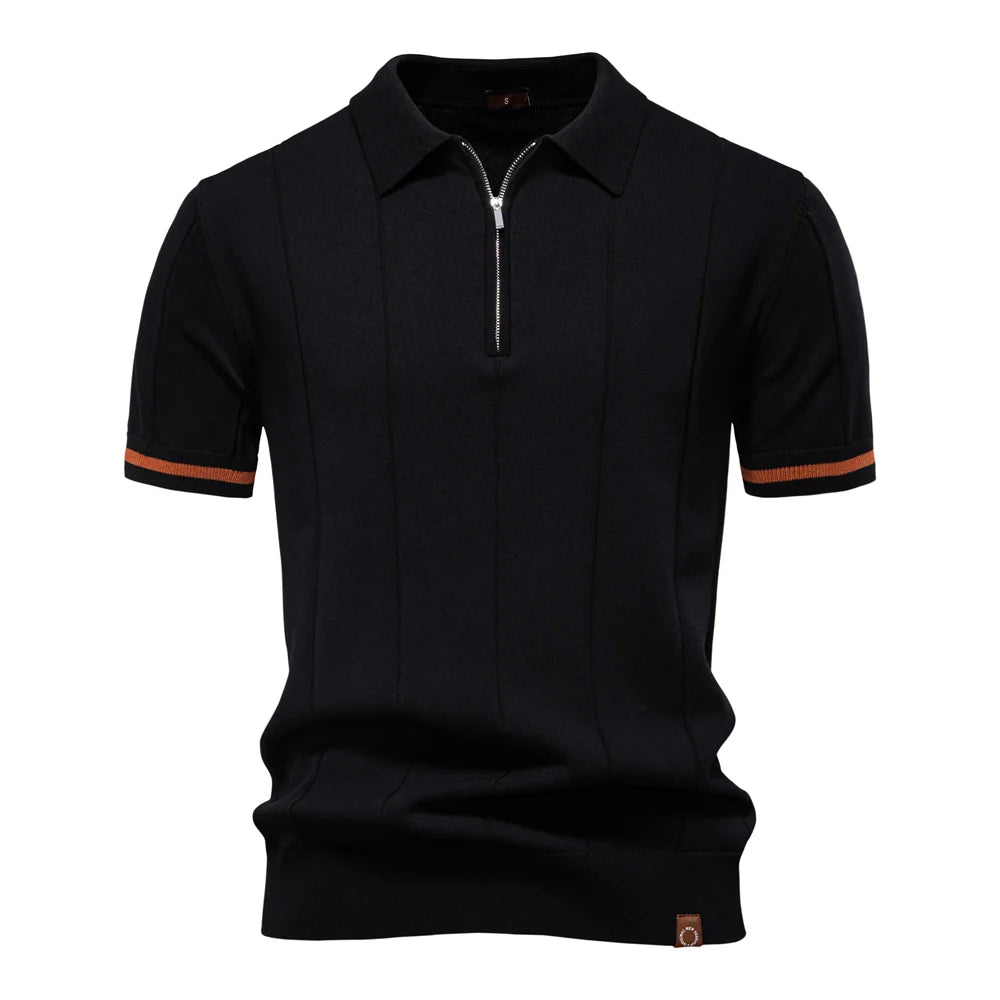 2025 Summer Men's Knit Cotton Polo Shirt - Breathable & Stretch Turn-Down Collar Design for Business Golf and Social Events