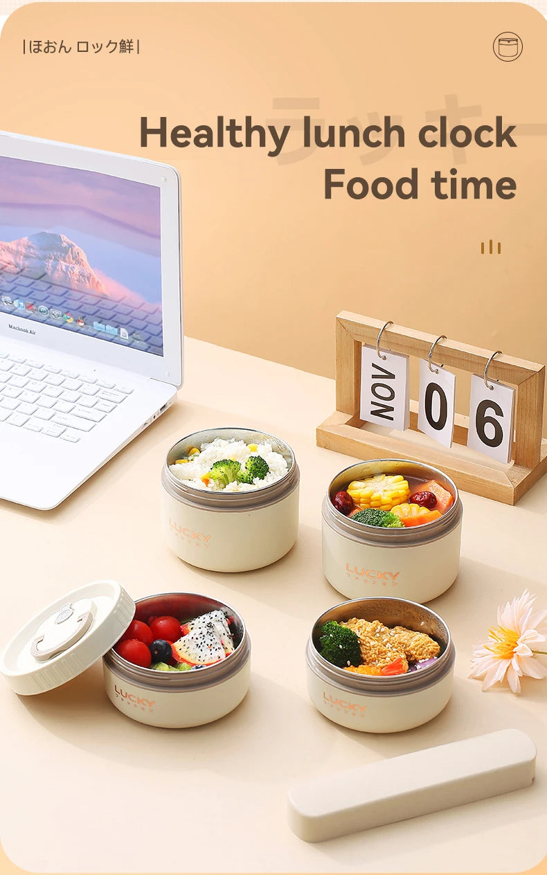 WORTHBUY Bento Lunch Box Set, Portable Keep Warm Lunch Container With Insulated Bag, 18/8 Stainless Steel Thermal Food Container