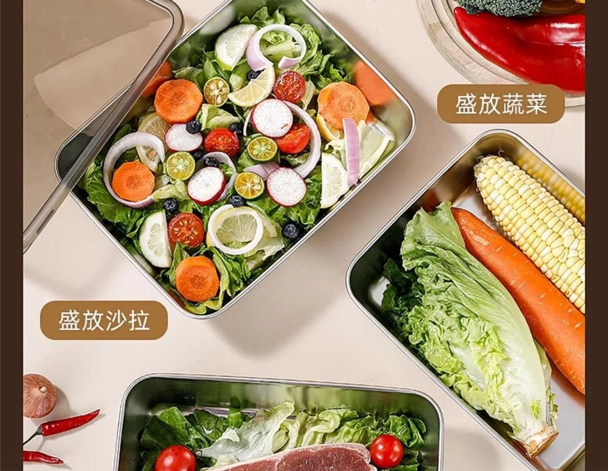 201 Stainless Steel Airtight Dumpling Storage Container with Lid - FoodGrade FreezerSafe Box for Meal Prep & Fridge Organization
