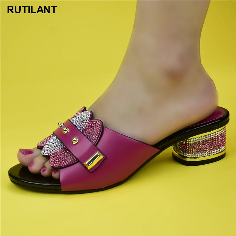 2025 Summer High Quality Italian Women Slippers Shoes With Elegant Heel Design Suitable for African Wedding Party
