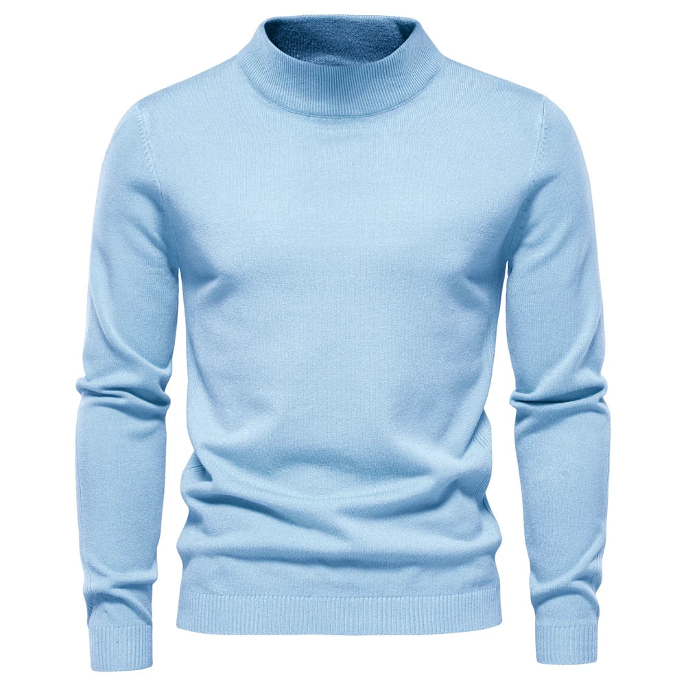 Men's Soft Mid Neck Pullover Casual Solid Colour Winter Warm Men's Sweater High Quality Pullover For Men