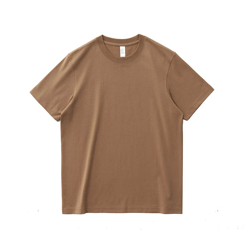 2025 Zomer Nieuwe Amerikaanse Retro 245G Korte Mouw O-hals Effen Kleur T-shirt Herenmode Eenvoudige 100% Katoen Gewassen Casual Tops