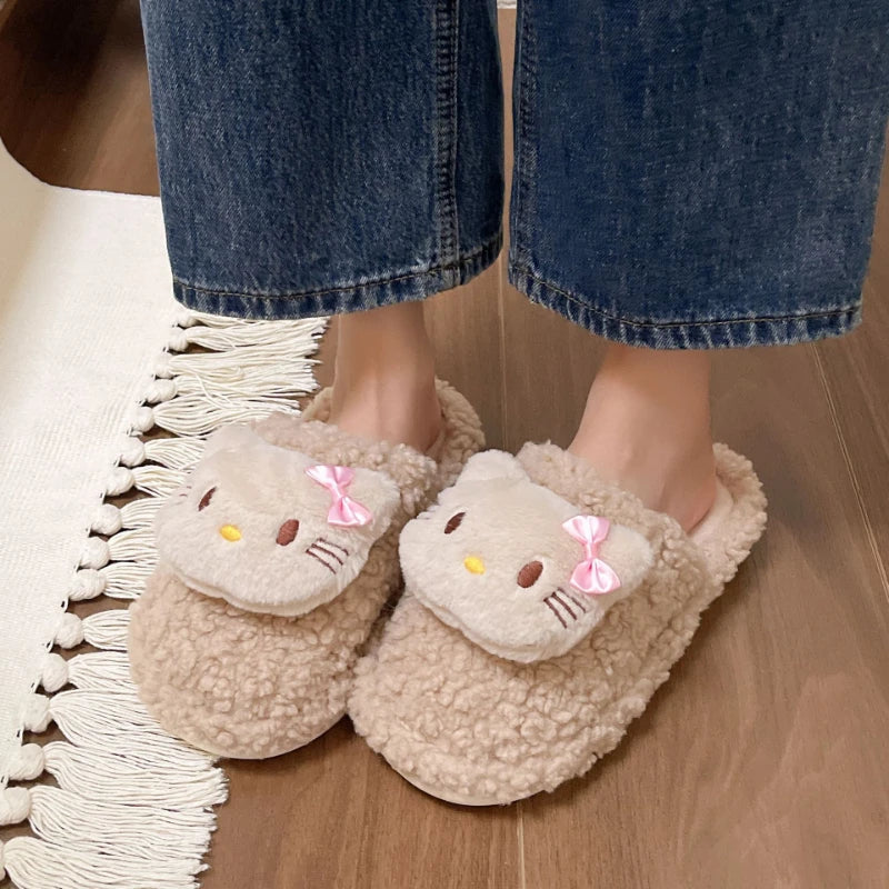 Kids' Slippers House Shoes Cartoon Hello Kitty Winter Shoes Warm Soft Bottom Anti-Slip Shoes For Girls Size 36-41