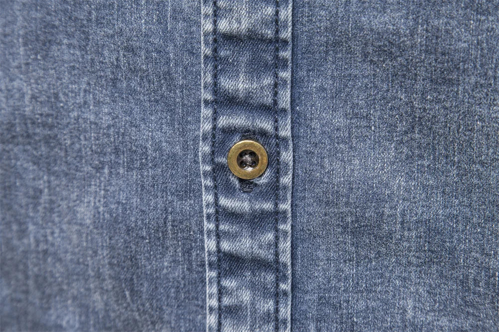 Men's Cotton Denim Shirts Double Pocket Solid Colour Casual Male Cowboy Shirts New Autumn Slim Quality Shirts for Men