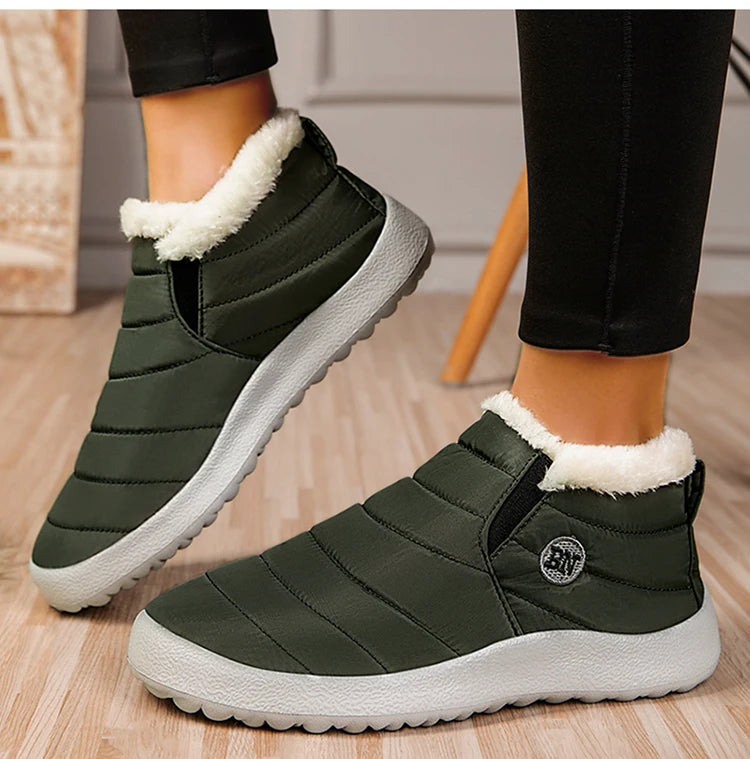 Winter Women Flats Warm Fur Black Ladies Shoes Round Toe Waterproof Shoes Sneakers Women Flat Zapatos De Mujer Shoes Woman