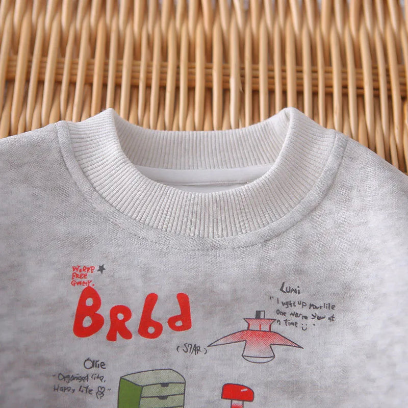 New Autumn Children Sweatshirt Set Sweet Cartoon Boys Hoodie + Sweatpants Kids 2PCS Printing Casual Suit 1-5T Unisex