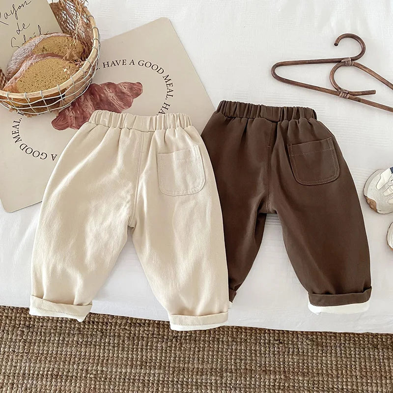 Fleece Padded Warm Winter Kids Baby Boys and Girls Pants Toddler Kids Solid Straight Plush Trousers 1-6Y