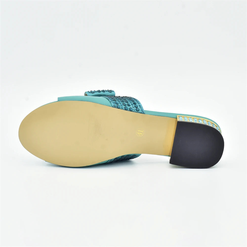 Italian Ladies Shoes and Bags To Match Set Decorated with Rhinestone Sling Backs Low (1cm-3cm) Luxury Shoes Women Designers