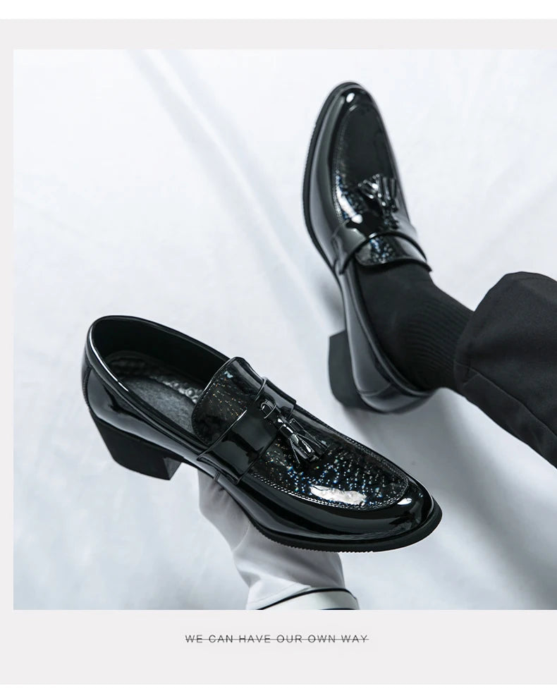Height Increasing Male Formal Dress Shoes High Heel Men Popular Wedding Oxfords Black Silver Adult Leisure Casual Shoes
