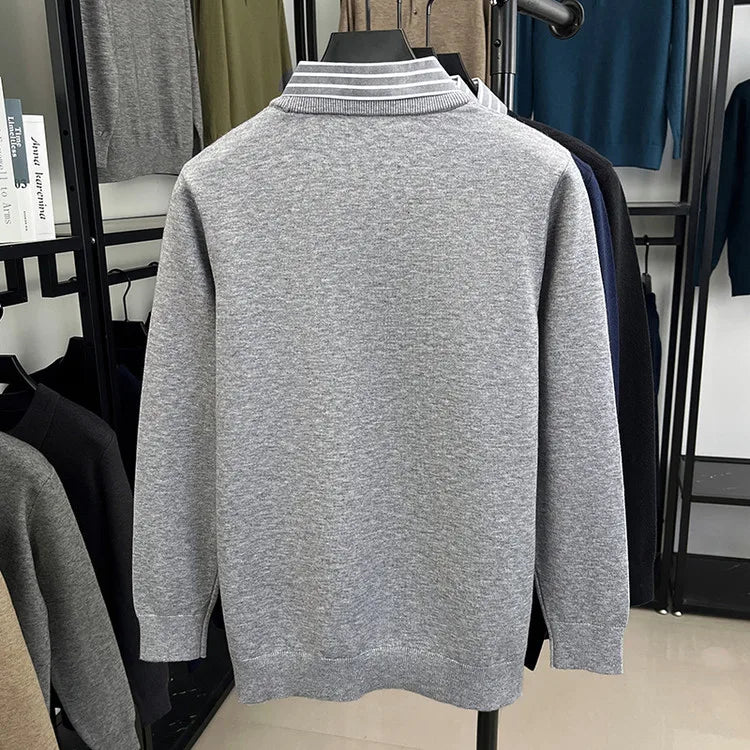 Men's Knitted Sweater With Shirt Collar - Vintage Style Fake Layered Business Casual, Pullover Old Money Style Top