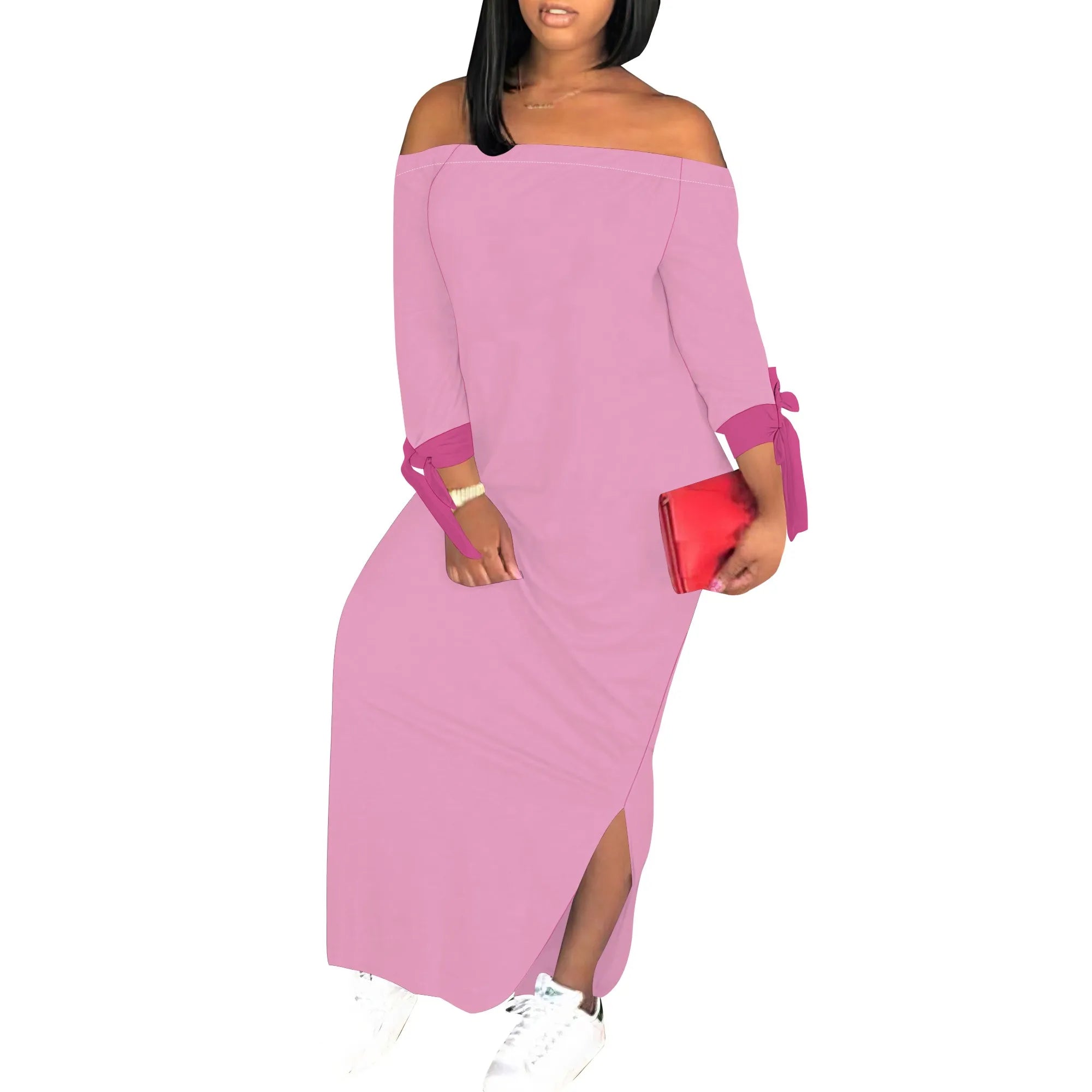 Colorful Brush Stroke Print Maxi Dress Off Shoulder Bodycon Long Sleeve Dress for Women Streetwear Fashion