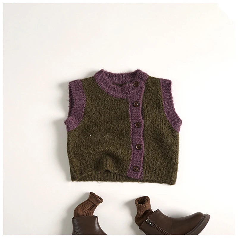 Parent Child Style Knit Vest Autumn Girls Boys Cardigan Waistcoat Boys Loose Knitwear Family Clothing 1-6Y Unisex