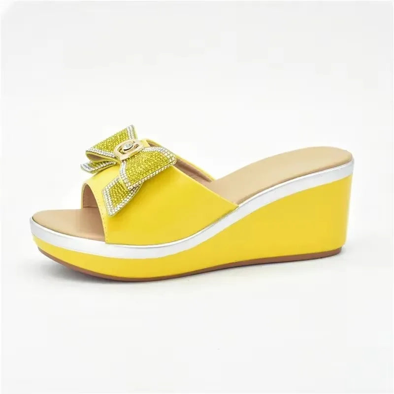 African Party Shoes Decorated with Metal Wedding Shoes for Women Bride Wedges Shoes for Women Luxury Shoes