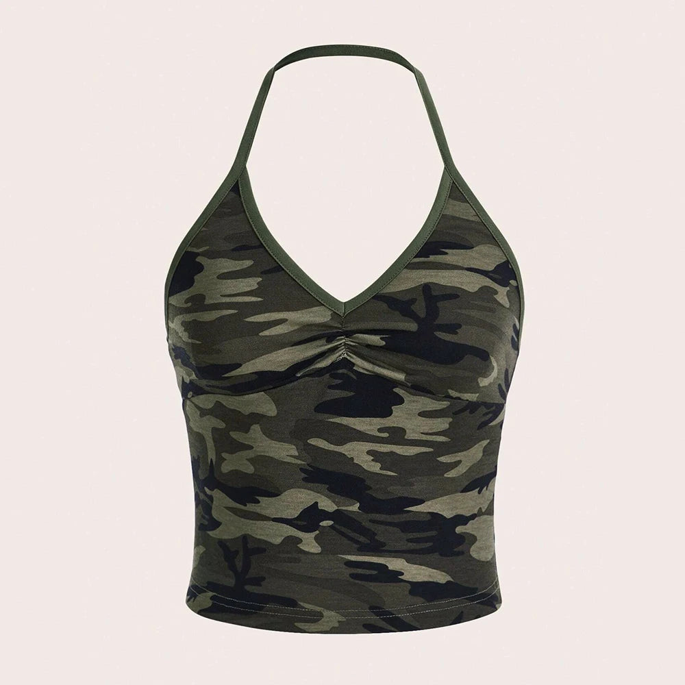 Tanks Summer Sexy Hot-Sweet Camouflage Sleeveless V-Neck Skinny Fit Korean Casual Tanks For Women