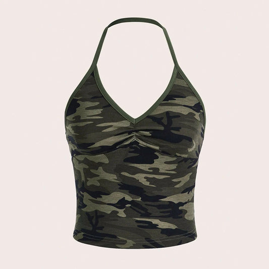 Tanks Summer Sexy Hot-Sweet Camouflage Sleeveless V-Neck Skinny Fit Korean Casual Tanks For Women