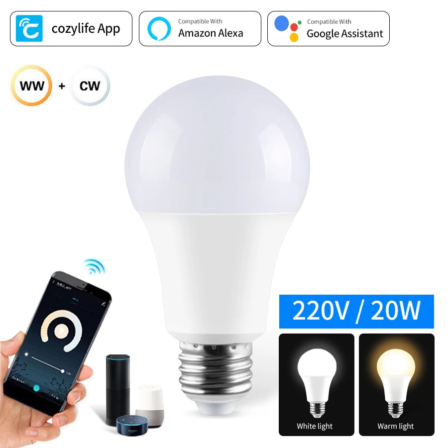 110V 220V E27 WiFi Smart LED-lampen 20W 15W 12W LED-lamp Dimbaar APP-spraakbediening Ondersteuning Alexa Google Home Home Lighting